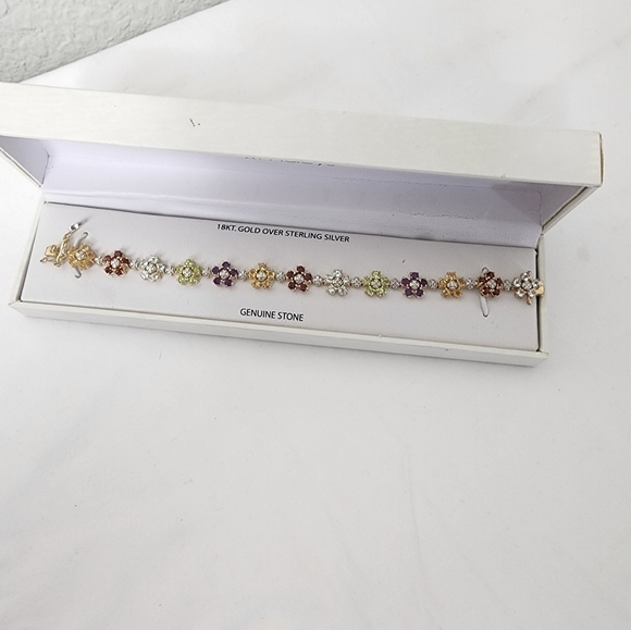 NIB 18kt Gold Over Sterling Silver Semi Precious Stone Braclet - Picture 1 of 7